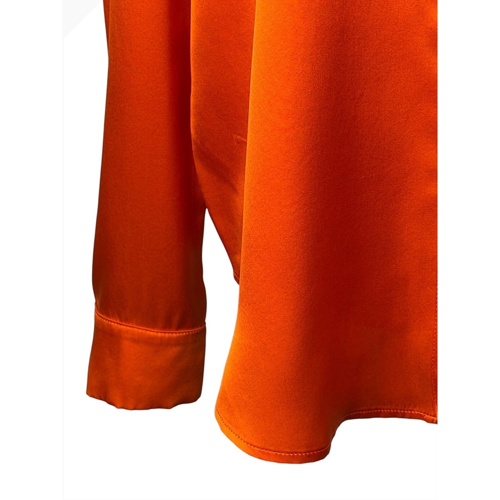 Max & Co Silk Satin Bow Blouse Women 6 Orange Tie Neck Long Sleeve Top Luxury - Picture 6 of 13